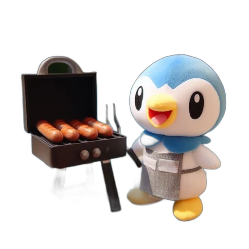 robot, food, 3d render, poolside, setup, stuffed, penguin, donning transparent PNG cut-out