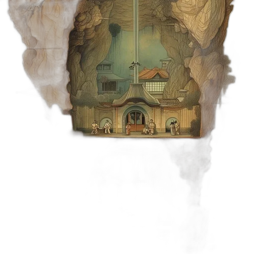 mask, hat, staff, building, concept art, fantasy art, watercolor, photorealistic transparent PNG cut-out