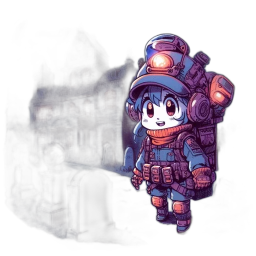 robot, weapon, pixel art, concept art, watercolor, anime, outer space, blue transparent PNG cut-out
