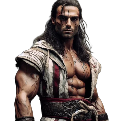 fantasy art, concept art, photorealistic, comic book art, intense, muscular, man, dark transparent PNG cut-out