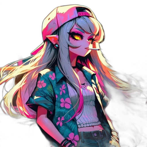 jacket, mask, dress, hair, vaporwave, concept art, pixel art, watercolor transparent PNG cut-out