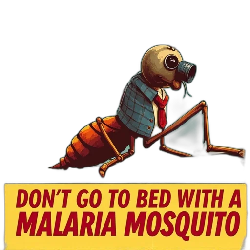 vintage-style, poster, cartoon, mosquito, character, lying, back, wearing transparent PNG cut-out