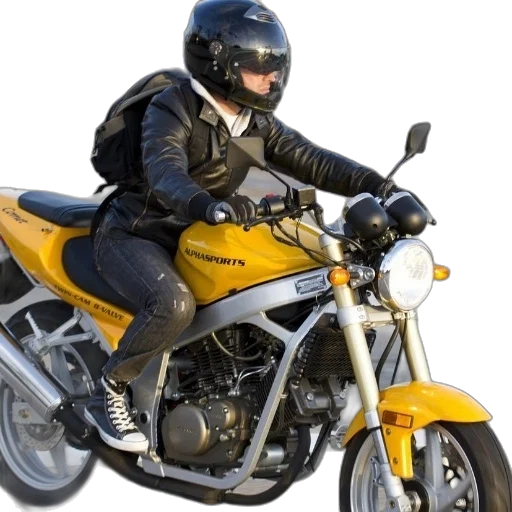 jacket, photorealistic, person, wearing, black, leather, helmet, rides transparent PNG cut-out