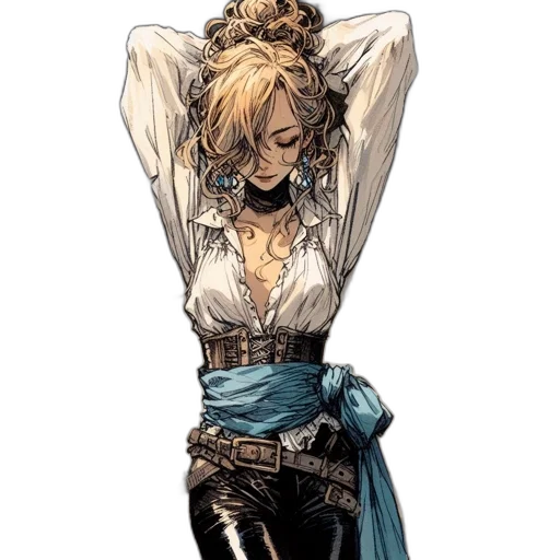 staff, dress, jacket, comic book art, concept art, fantasy art, anime, blue transparent PNG cut-out