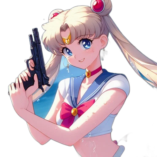 weapon, staff, robot, animal, anime, vaporwave, pixel art, cartoon transparent PNG cut-out