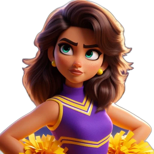 cartoon, fantasy art, concept art, comic book art, animated, female, cheerleader, purple transparent PNG cut-out