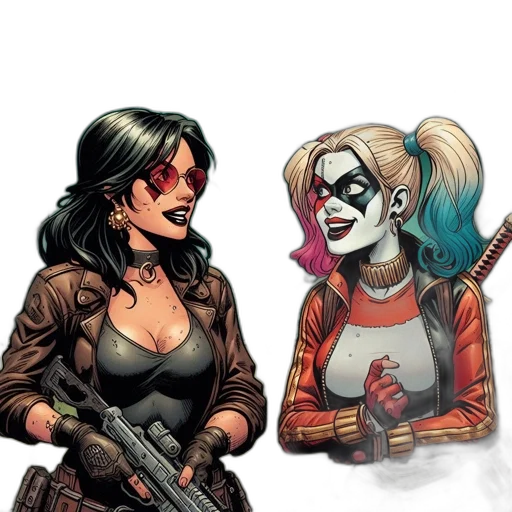 comic book art, concept art, cartoon, two, women, discuss, missing, guards transparent PNG cut-out