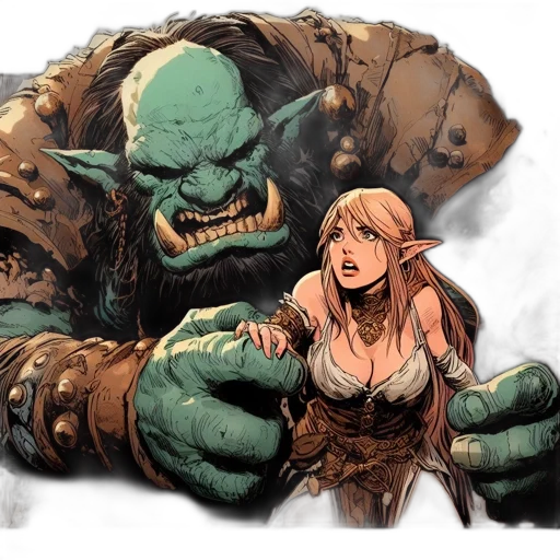 comic book art, concept art, fantasy art, watercolor, green, earth tones, intimidating, orc transparent PNG cut-out