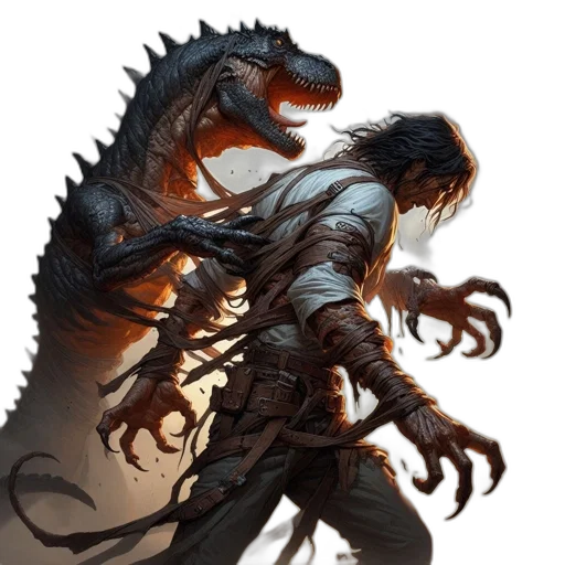 dragon, creature, concept art, fantasy art, comic book art, man, rugged, clothing transparent PNG cut-out