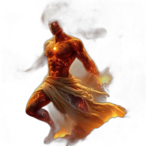 mask, creature, dress, concept art, fantasy art, 3d render, comic book art, fire transparent PNG cut-out