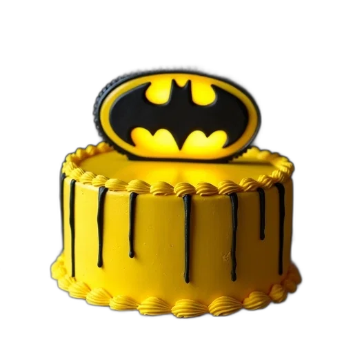 food, crown, 3d render, yellow, black, batman, cake, logo transparent PNG cut-out