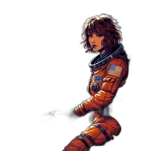 robot, jacket, concept art, pixel art, fantasy art, comic book art, outer space, golden transparent PNG cut-out