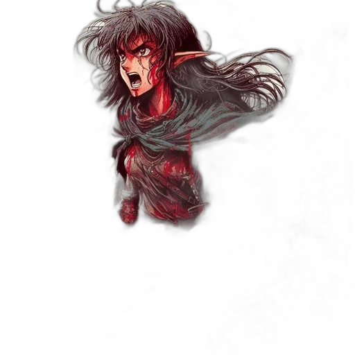 creature, hair, face, staff, comic book art, concept art, fantasy art, pixel art transparent PNG cut-out