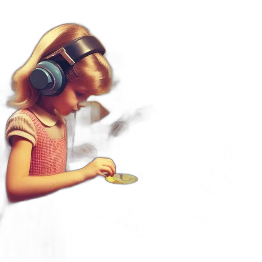 3d render, concept art, fantasy art, photorealistic, young, girl, listens, music transparent PNG cut-out