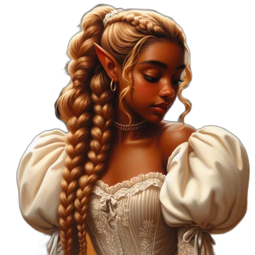 dress, face, hair, jewelry, fantasy art, concept art, pixel art, photorealistic transparent PNG cut-out