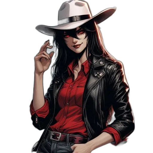 jacket, hat, weapon, comic book art, concept art, cartoon, fantasy art, red transparent PNG cut-out