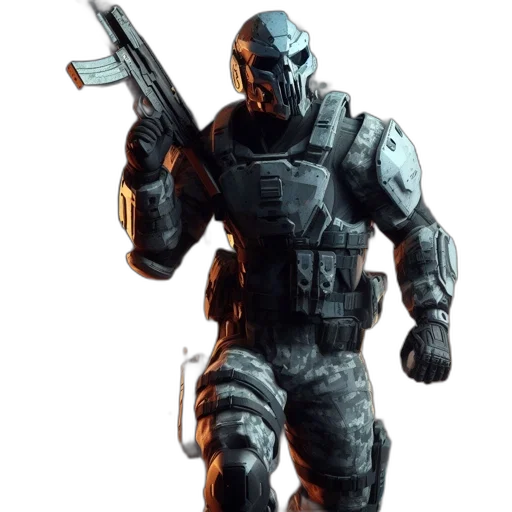 robot, weapon, concept art, 3d render, pixel art, comic book art, dimly, lit transparent PNG cut-out