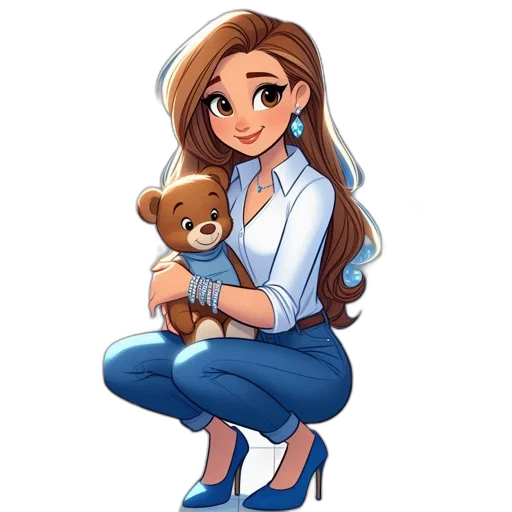 staff, cartoon, pixel art, fantasy art, anime, young, woman, blue transparent PNG cut-out
