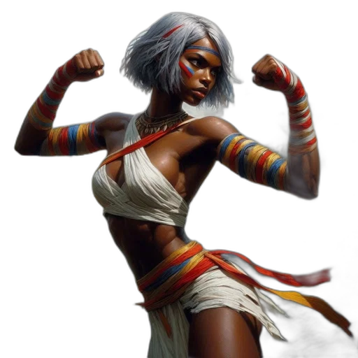 concept art, fantasy art, comic book art, cyberpunk, tribally, adorned, woman, white transparent PNG cut-out