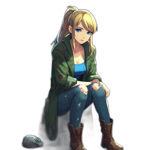 jacket, staff, weapon, face, pixel art, concept art, anime, watercolor transparent PNG cut-out