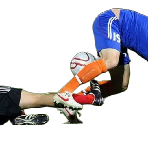 photorealistic, soccer, player, blue, orange, socks, attempts, tackle transparent PNG cut-out