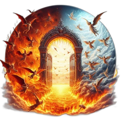 fantasy art, concept art, photorealistic, fire, scene, features, contrast, between transparent PNG cut-out