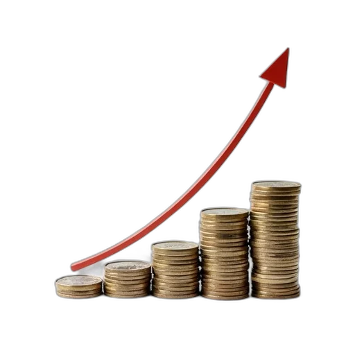 wages, growth, graph, money, piles, coins, white, paper transparent PNG cut-out