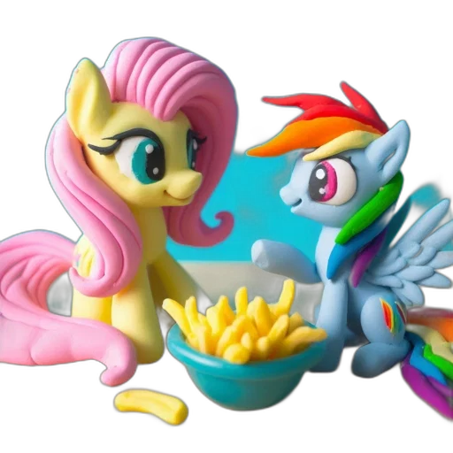 food, 3d render, concept art, outer space, pastel, two, animated, ponies transparent PNG cut-out