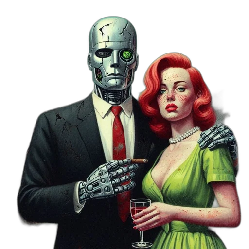 robot, comic book art, concept art, cyberpunk, pixel art, humanoid, stands, alongside transparent PNG cut-out