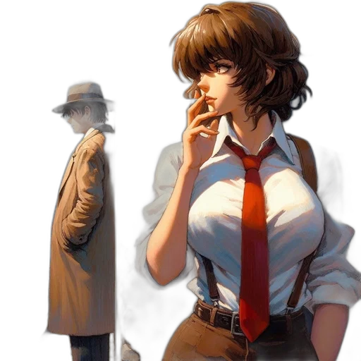 jacket, hat, concept art, comic book art, anime, photorealistic, city street, fog transparent PNG cut-out
