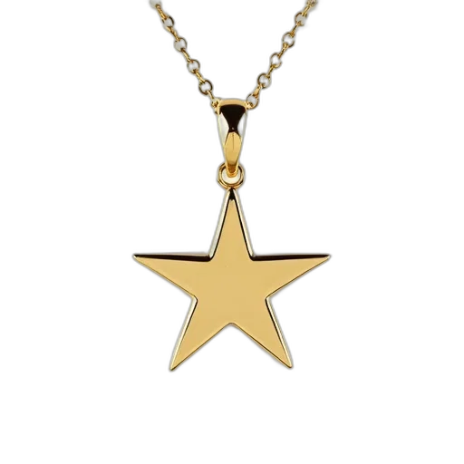 jewelry, staff, gold, star-shaped, pendant, chain, displayed, against transparent PNG cut-out
