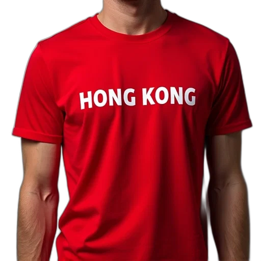photorealistic, 3d render, red, hong, kong, shirt, text, men transparent PNG cut-out