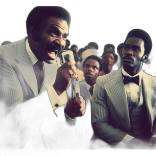 two, men, one, speaking, into, vintage, mic, striped transparent PNG cut-out