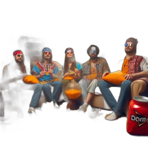 concept art, 3d render, fantasy art, pixel art, fire, group, six, individuals transparent PNG cut-out