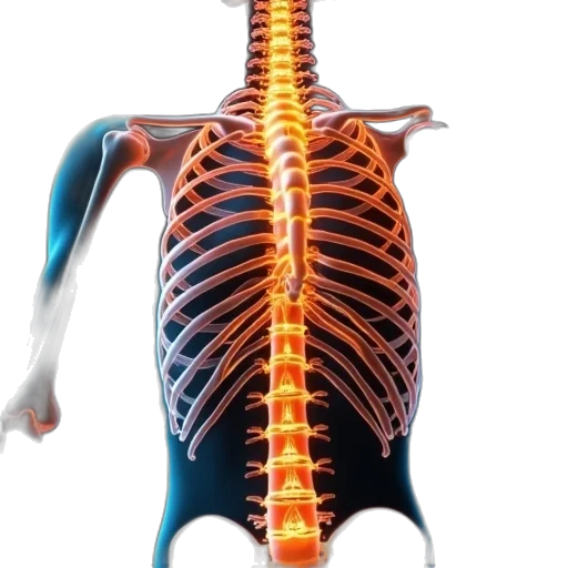 3d render, female, skeleton, nerves, highlighted, rib, cage transparent PNG cut-out