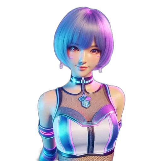 robot, face, staff, dress, cyberpunk, 3d render, concept art, fantasy art transparent PNG cut-out