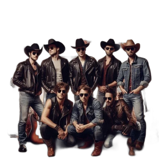jacket, concept art, pixel art, photorealistic, group, seven, men, dressed transparent PNG cut-out