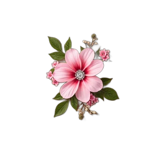 flower, jewelry, crown, staff, 3d render, photorealistic, pastel, brown transparent PNG cut-out