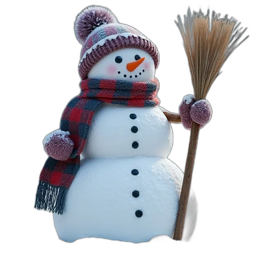 hat, staff, 3d render, photorealistic, snow, snowman, statue, holding transparent PNG cut-out