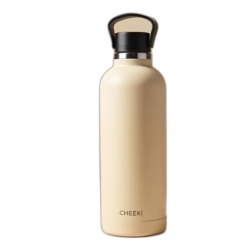 bottle, beige, insulated, stainless, steel, water, black, handle transparent PNG cut-out