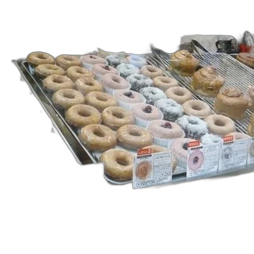 food, display, case, filled, various, types, donuts, including transparent PNG cut-out