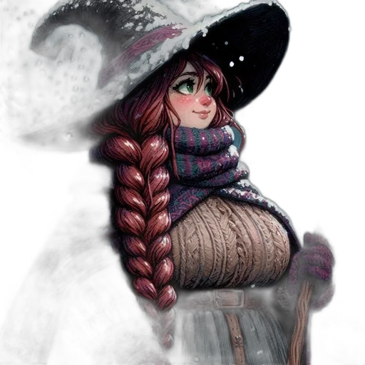 hat, dress, staff, creature, fantasy art, concept art, comic book art, watercolor transparent PNG cut-out