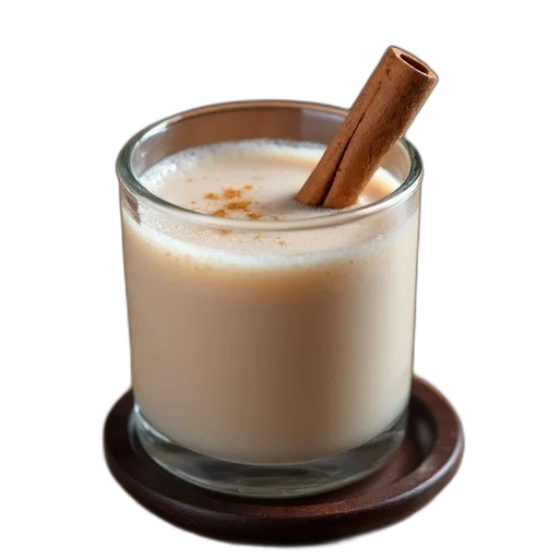 food, 3d render, glass, milk, cinnamon, stick, floating, placed transparent PNG cut-out