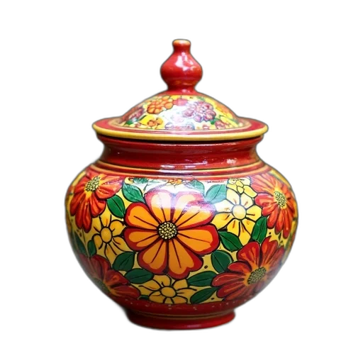 photorealistic, 3d render, oil painting, colorful, ceramic, pot, intricate, floral transparent PNG cut-out