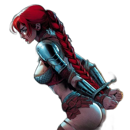 weapon, comic book art, concept art, fantasy art, pixel art, red, woman, bright transparent PNG cut-out