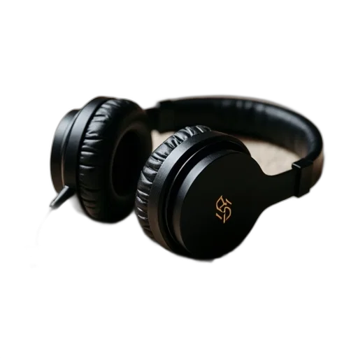 jewelry, pair, black, headphones, coiled, cord, lying, beige transparent PNG cut-out
