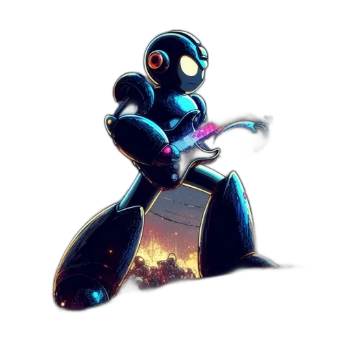 robot, weapon, staff, sword, concept art, pixel art, fantasy art, comic book art transparent PNG cut-out