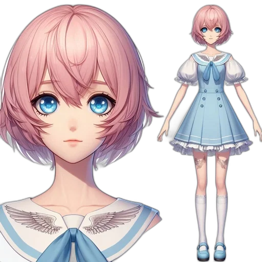 dress, face, concept art, anime, 3d render, fantasy art, pastel, blue transparent PNG cut-out