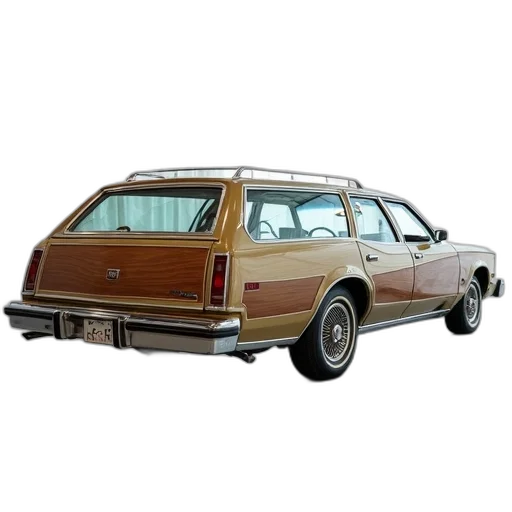 car, photorealistic, classic, 1970s, station, wagon, wood-paneled, rear transparent PNG cut-out
