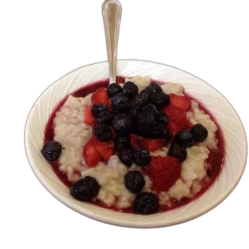food, bowl, oatmeal, topped, blueberries, strawberries, served, side transparent PNG cut-out